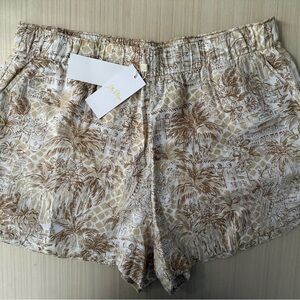 Lilly Pulitzer Elodey Linen Shorts-Sand Bar Palm Paradise Size XL